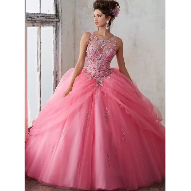 Vestidos de 15 anos розовые платья Quinceanera пышные платья для выпускного вечера вечерние бальные платья из тюля Vestido de Debutante - Цвет: Розовый