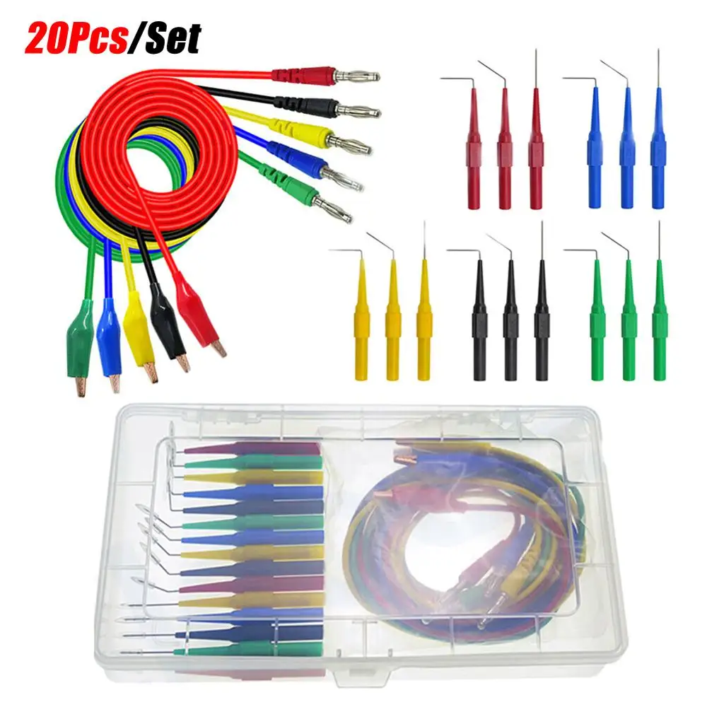 

P1920 20pcs/set Back Probe Kit Alligator Clip to 4mm Banana Plug Multimeter Test Lead 30V /10A for Automotive tool