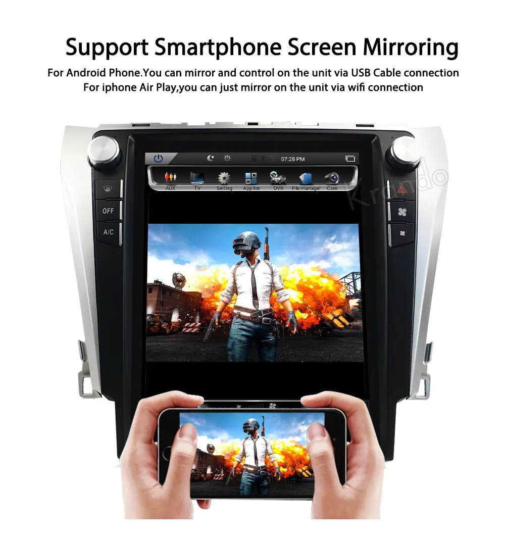 Sale Krando Android 8.1 12.1" Tesla style Vertical screen car multimedia system GPS for Toyota Camry 2013-2016 gps navigation player 5