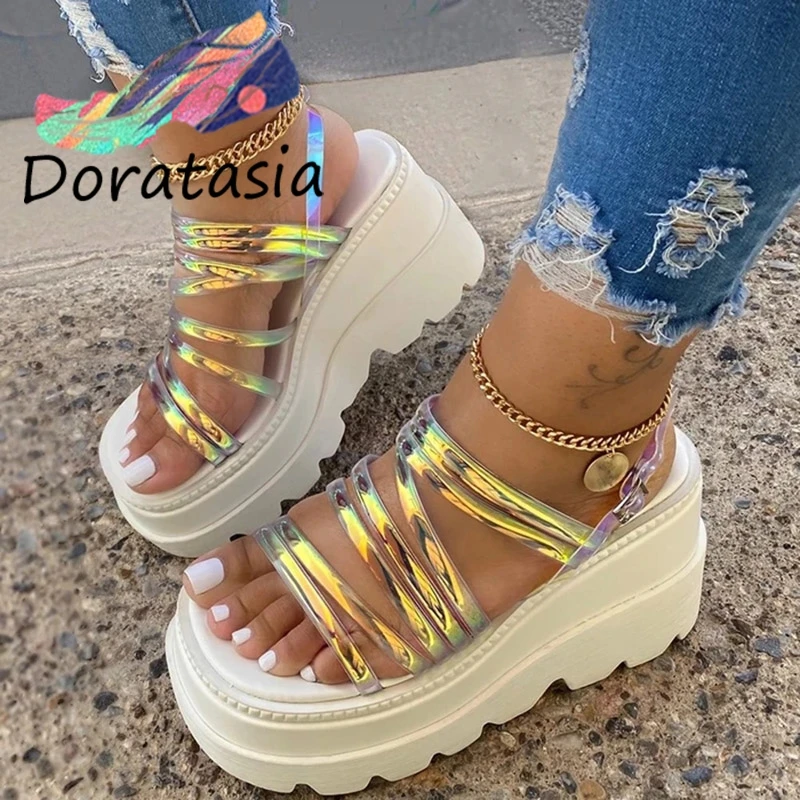 Босоножки DORATASIA женские на платформе модные брендовые сандалии с открытым носком ремешках пряжкой INS модная