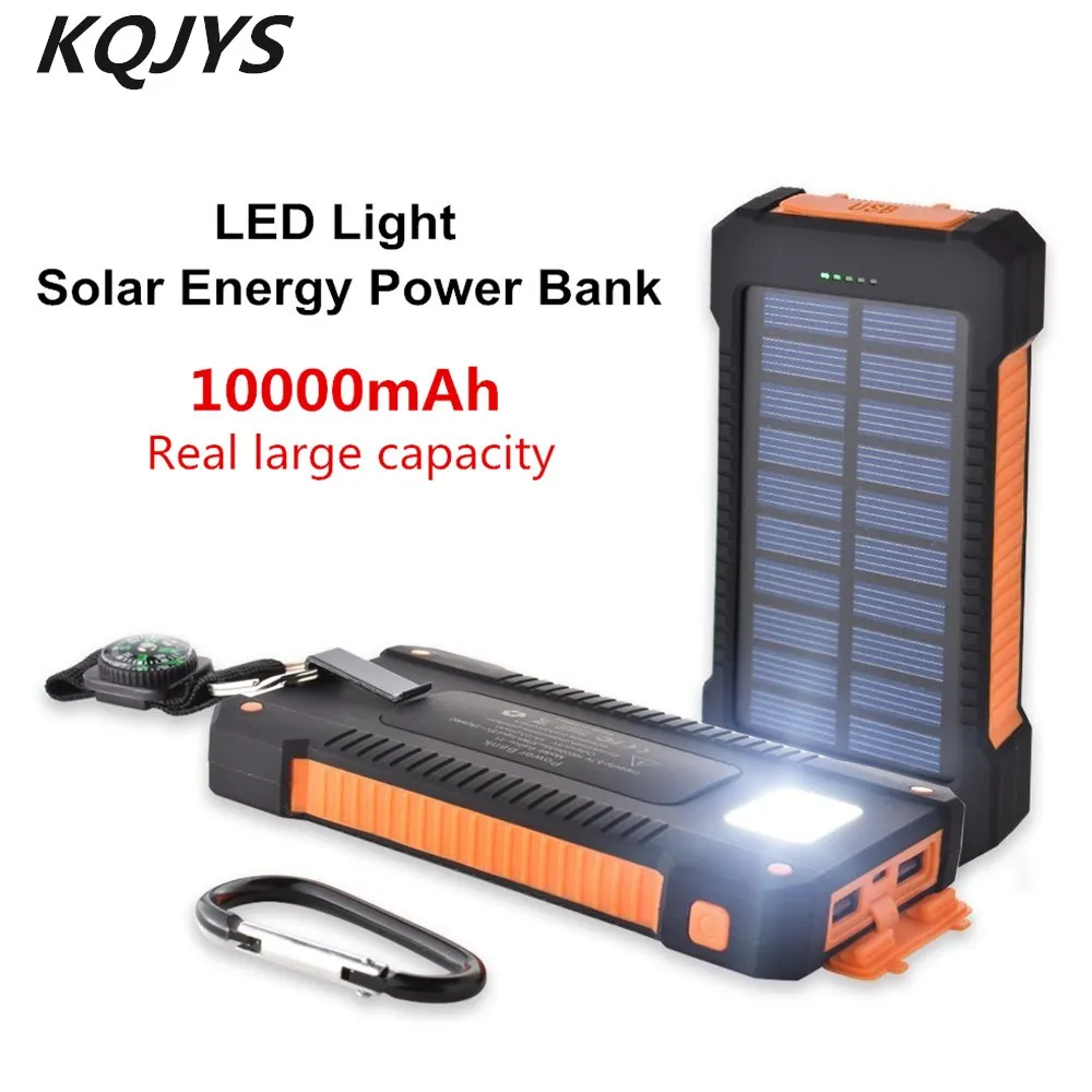 

Power Bank водонепроницаемый 10000mAh Солнечное зарядное устройство USB порта Внешнее зарядное устройство для мобильного телефона для iPhone Samsung Huawei смартфон со светодиодной подсветкой
