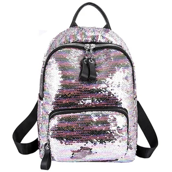 

Sequins Bling Teen Small Backpack Girl Travel Shoulder Bag Female Sequins Contrast Color School Backpack For Student Bag Pink
