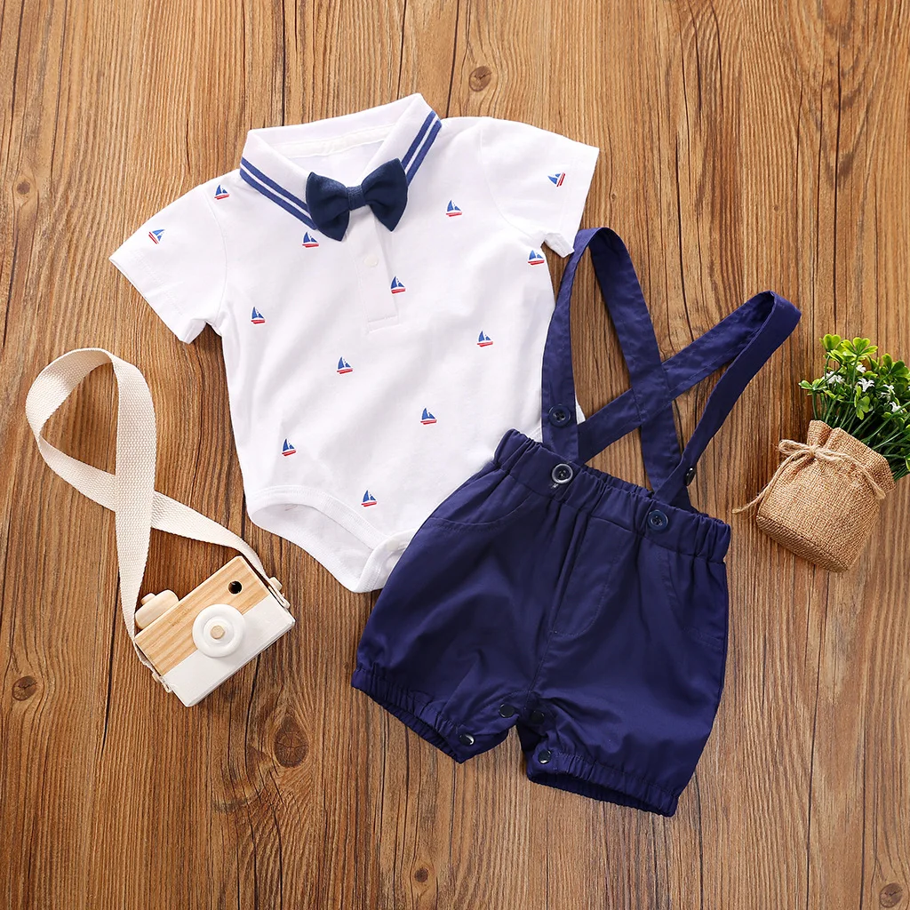 

Summer 2023 Baby Boy Rompers Cotton Short Sleeve Gentleman Turn-down Collar Jumpsuits Casual Toddler Boys Costume For 6-24m Baby