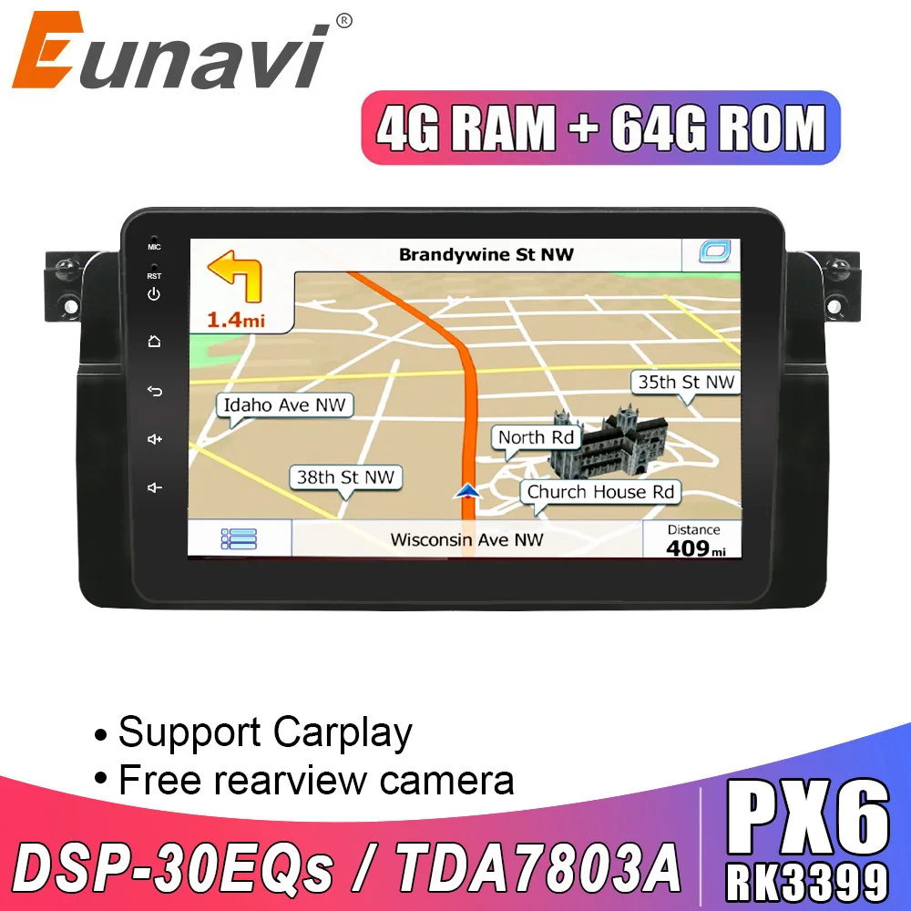 Eunavi 1 Din Android Car multimedia player for BMW E46 M3 318i 320i 325i Radio Stereo GPS Navagation Touch screen no dvd 8''