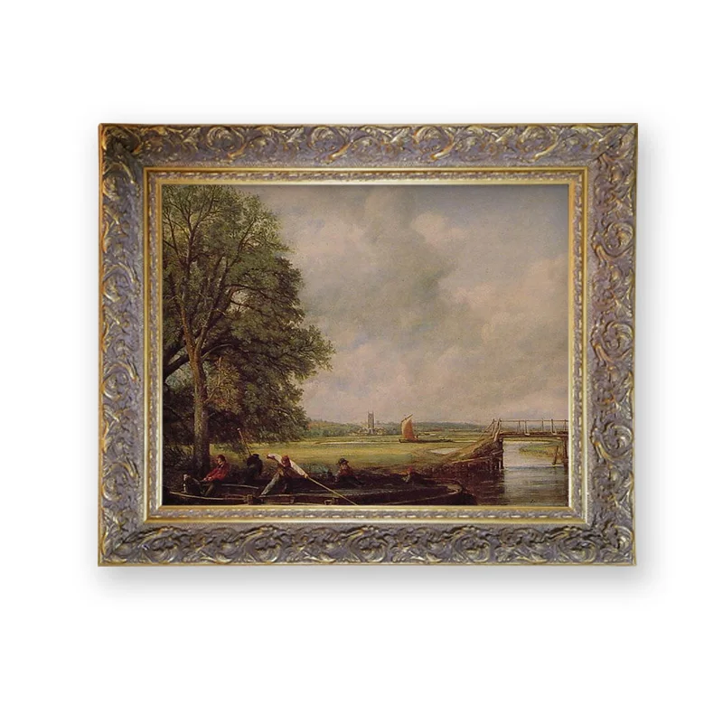

Framed oil Painting John Constable a view on the stour Cracked surface like Vintage Easy Diy frame assemble