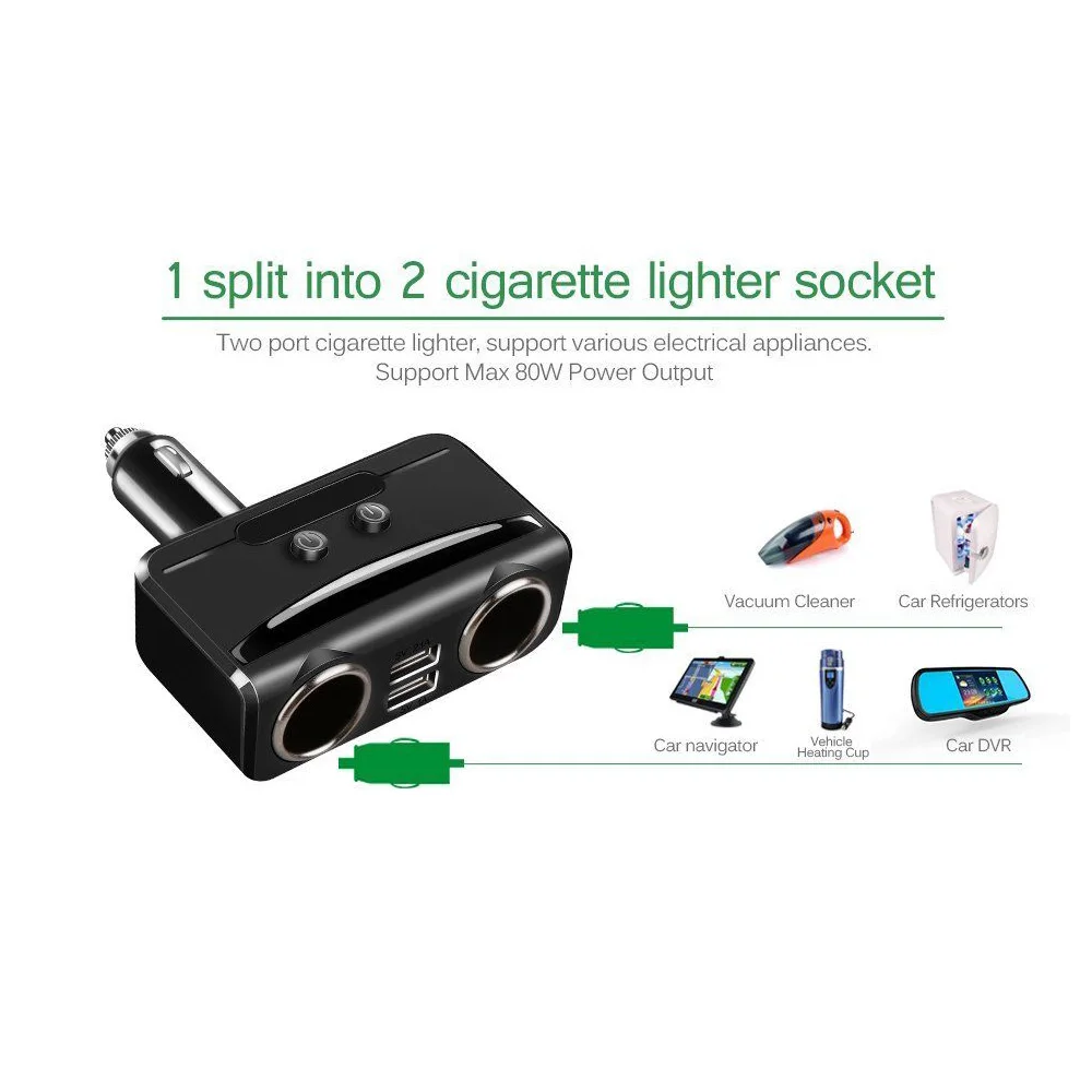 DC-12V-Car-Cigarette-Lighter-Adapter-2-Way-Double-Plug-Socket-Charger-Splitter F