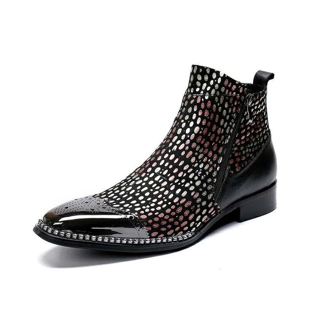 Gentleman Fashion Genuine Leather Chelsea boots Men Party Wedding Heels Pointed Business Office Punk ankle Boots