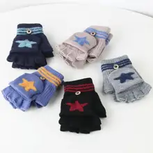 Зимние Сенсорный экран варежки перчатки для маленьких детей зимняя теплая Вязанная одежда с откидным верхом флип-топ месяцев флисовое ночное белье с героями мультфильмов, с открытыми пальцами митенки, перчатки