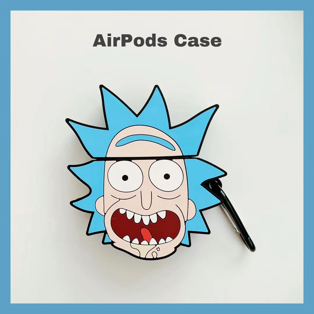 New Rick and Morty Earphone Cases for AirPods 1 2 Bluetooth Headset Charging Box Cover Headphone Silicone Case with Hook