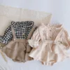 Vintage Baby Girl Overall Shirt Set Clothes Autumn Linen Girls Floral Blouss , Romper , Dress Newborn Baby Girls Strap Outfits 1