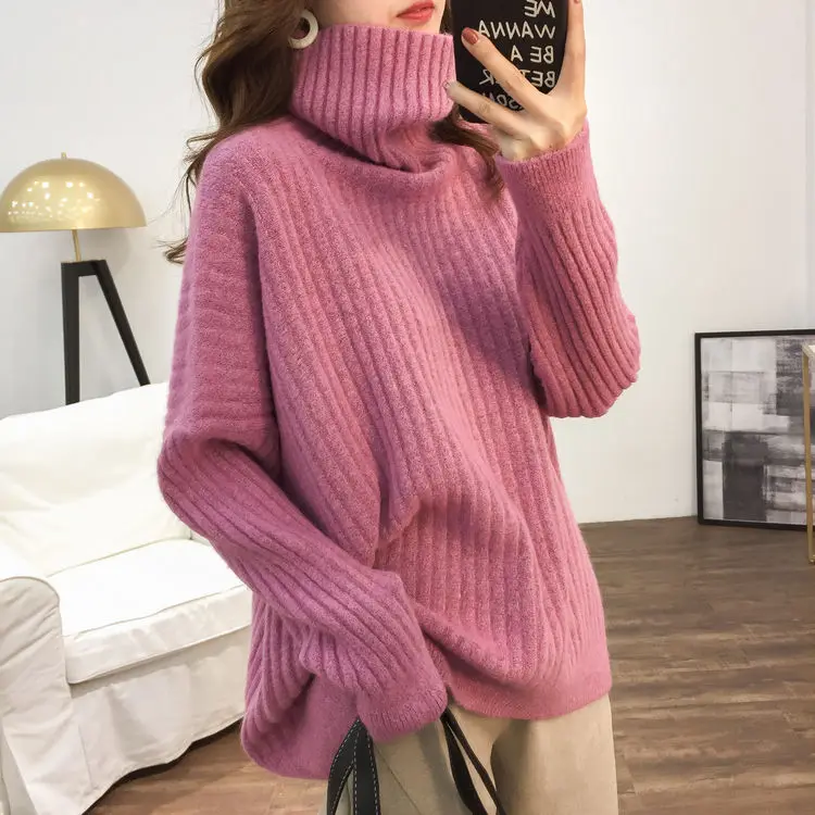 

New style half high neck loose and lazy sweater women's autumn winter Korean knitted bottoming shirt