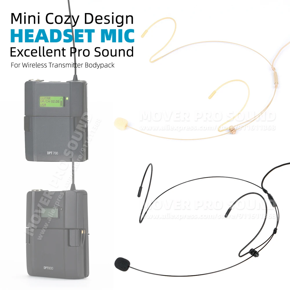 

For AKG DPT700 DPT800 DPT 700 800 Wireless Bodypack Headworn Earset Headset Earhook Microphone TA3F 3 Pins Mini XLR Beige Black