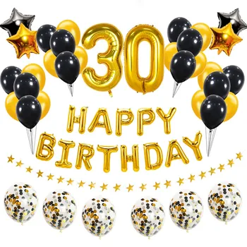 

38pcs Number 30 Foil Balloons Latex Sets 30th Happy Birthday Party Decorations Adult 30 Years Old Supplies Black Gold Globos