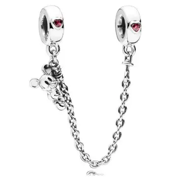

Original 925 Sterling Silver Charm Cute Climbing Mickey With Crystal Safety Chain Beads Fit Pandora Bracelet & Necklace Jewelry