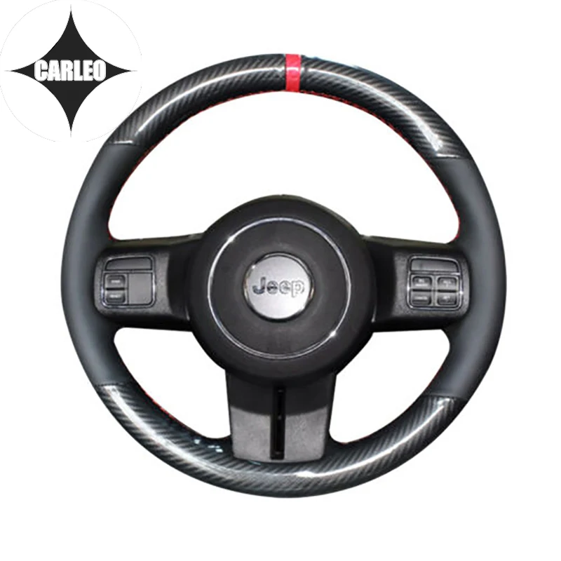 

DIY чехол рулевого колеса автомобиля для Jeep Compass черный 5D стержни из углеродного волокна и натуральной перфорированной кожи на заказ ручная вышивка держатель
