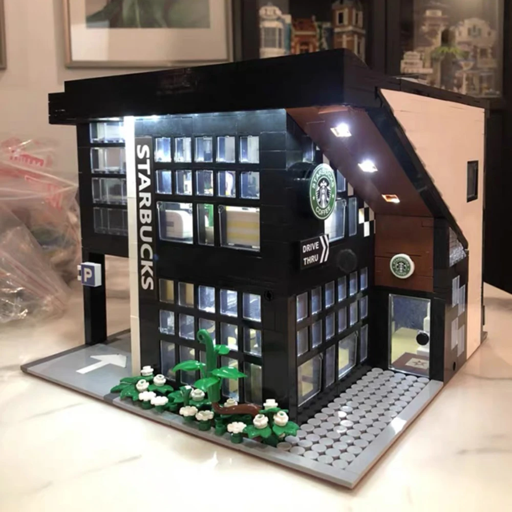 Baukästen Gebäude Street View Coffee House MOC Modular mit Licht Klemmbausteine 