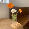 European Vertical Pattern Glass Hydroponic Vase with Metal Handle Simple Home Desktop Decoration Vase Desk Storage Bucket 2