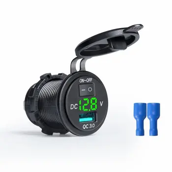 

9V 12V 18W Car Charger Charge Socket QC3.0 USB Port LED Volt Display for Phone Tablet Navigator Fast Charging Adapter