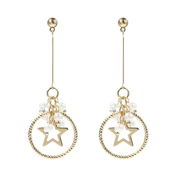 

S925 needle Korean temperament simple star pearl earrings sweet crystal geometric round earrings female jewelry