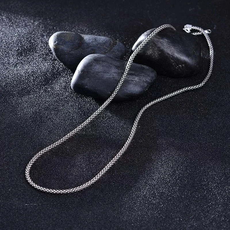 Real Silver Necklace Men Women Thai Silver 3mm Corn Necklace Male s925 Sterling Silver Long Chain Retro Pendant Necklace Jewelry - Image 4