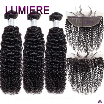 

Lumiere Remy Kinky Curly Brazilian Hair Bundles Human Hair Extension 3 Bundles With Frontal Closure wave bundles with frontal