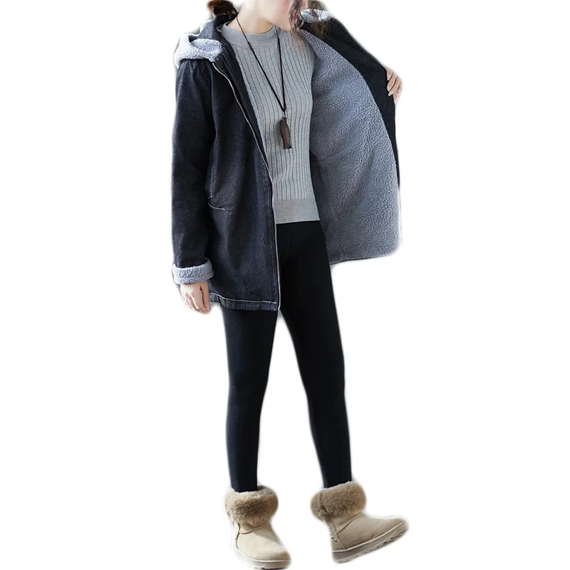 

69082019 New Style Fat Mm Lambs Wool Brushed And Thick Cotton-padded Clothes Women's Mid-length Warm Loose Cowboy S