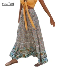 Vaatteet mujeres, новинка, популярная женская плиссированная юбка с принтом, Женская Длинная пляжная юбка с эластичной талией, tobillo vestidos