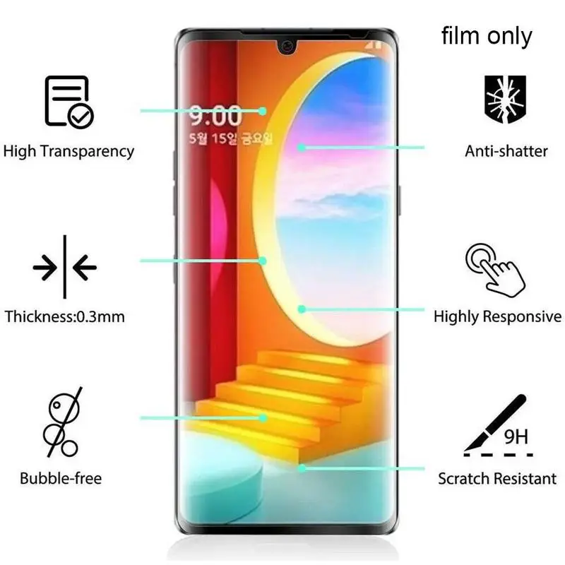 Per Lg Wing 5G Pellicola Proteggi Schermo In Vetro Temperato Curvo 30D Pellicola Protettiva Per Vetro Curvo A Copertura Totale Per Lg Wing Lgwing 5G 2