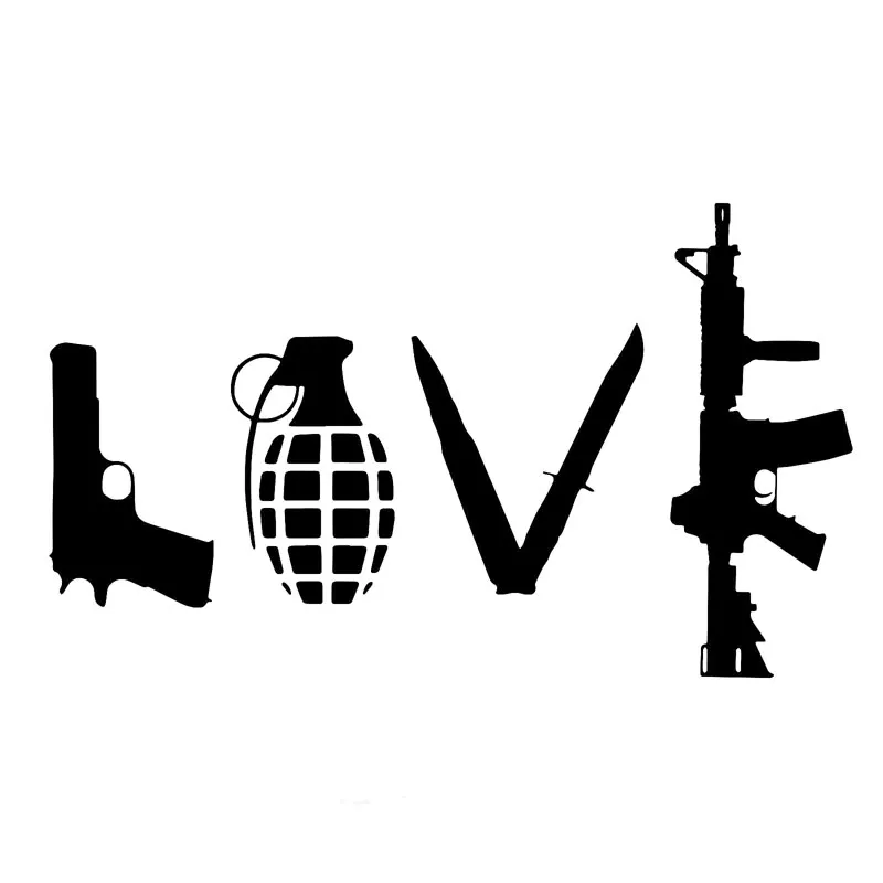 

Funny LOVE with Guns Grenade Hand Gun Car Stickers Decals Bumper Bodywork Windshield Cover Scratches Decal Accessories KK14*8cm