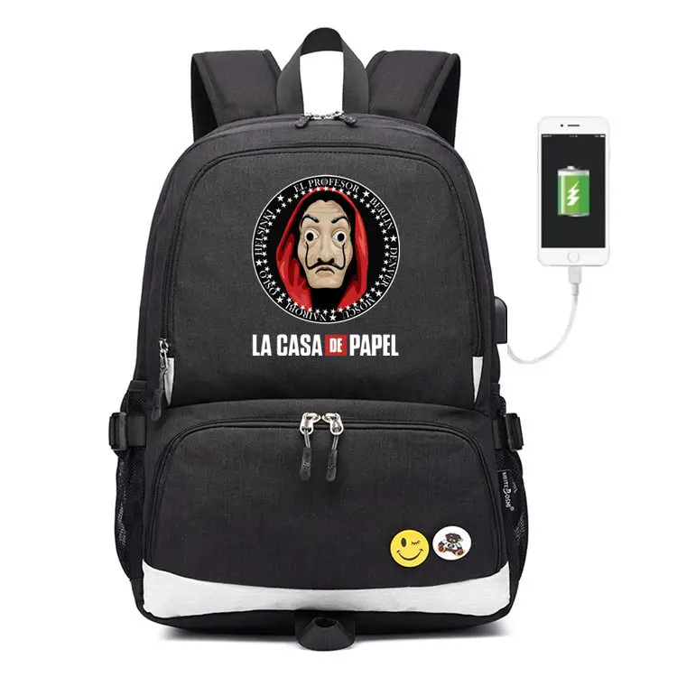 10 La Casa De Papel Школьная Сумка холщовый рюкзак зарядка через usb сумка на плечо Salvador Dali бумажный дом дорожная сумка для ноутбука Рюкзаки - Цвет: 10
