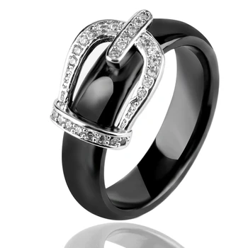 

New Fashion Ceramic Finger Ring With Modern Design Bling Crystals For Women Black White Exquisite Personality Wedding Jewelry