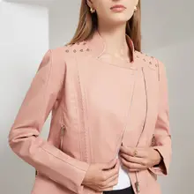 Women's Rivet Leather Clothes Women's Fashion Jacket Lapel Motorcycle Clothes Thin Spring and Autumn Women's Jacket 2021