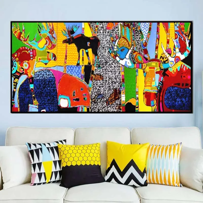 Abstract Wall Art Cartoon Animal Pictures Decorative Painting For Living Room Big Size Prints &amp Posters Modern Home Decor | Дом и сад
