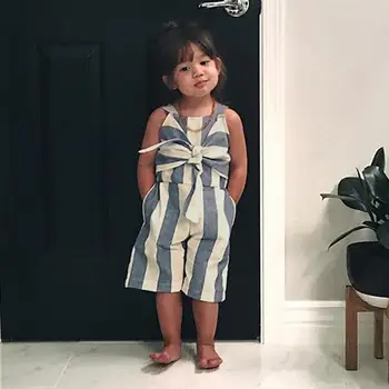 

Summer Toddler Baby Girls Sleeveless Gallus Striped Bowknot Romper Jumpsuit Fashion Kids One-piece Playsuit Outfit Clothes