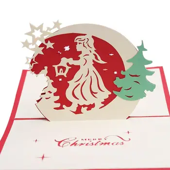 

Merry Christmas Tree Girl 3D Greeting Card Postcard Wedding Birthday Holiday Tree/Girl Design Decor Gift Party Decoration