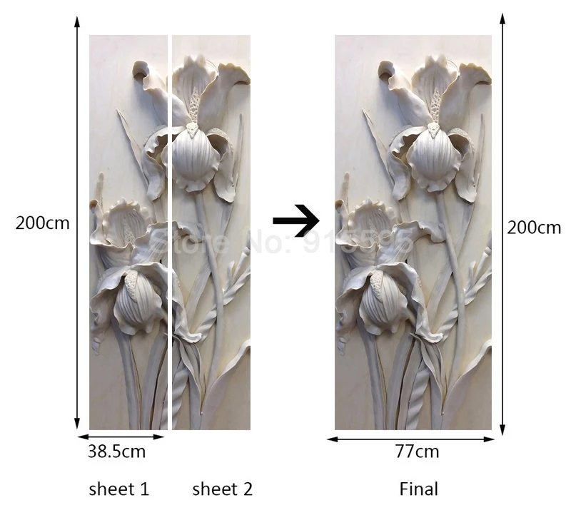 Самоклеящаяся Съемная наклейка на дверь, настенные наклейки, 3D стереоскопические Серые цветы, ПВХ водостойкая дверная Фреска, художественные виниловые обои в рулоне