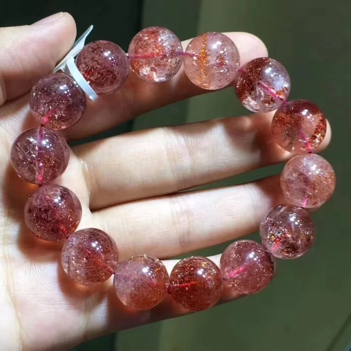

15mm Natural Lepidocrocite Quartz Crystal Bracelet Woman Red Super 7 Round Beads Stretch Gemstone Jewelry AAAAAA Certificate