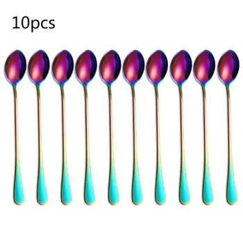 

Long-Handled ice Tea Spoon Cocktail stir Spoons Stainless Steel Coffee Spoons Colored ice Cream Scoop Set of 10