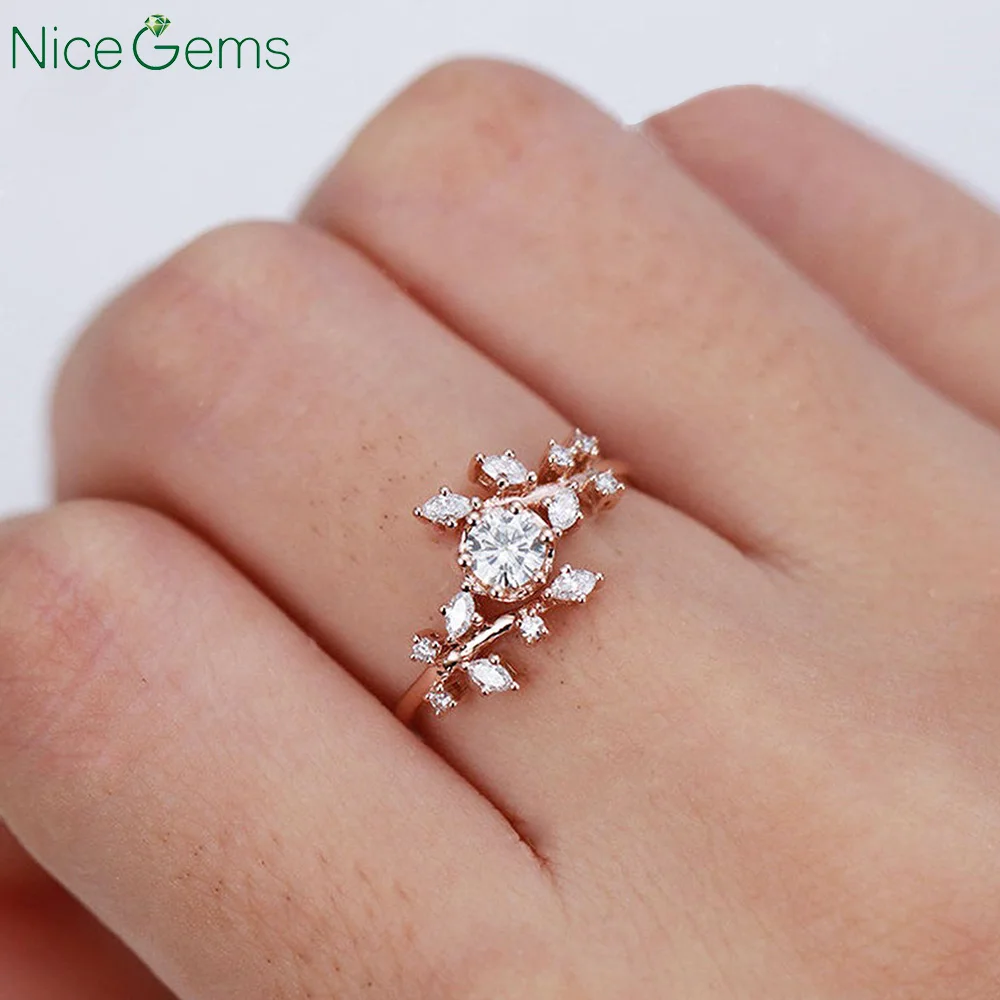 Винтажное обручальное кольцо NiceGems из розового золота 14 к моисанита с натуральным