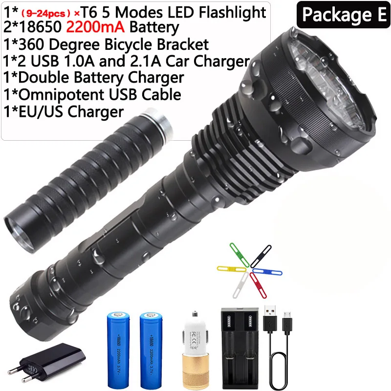 Самый мощный T6* 24 Водонепроницаемый светодиодный светильник-вспышка 5 режимов Светодиодный фонарь Тактический светильник-вспышка Linterna портативный светильник - Испускаемый цвет: Package E