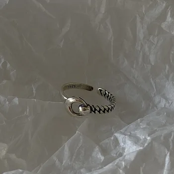

INS retro Authentic S925 Sterling Silver FINE Jewelry MOON & Chain adjust ring TLJ842