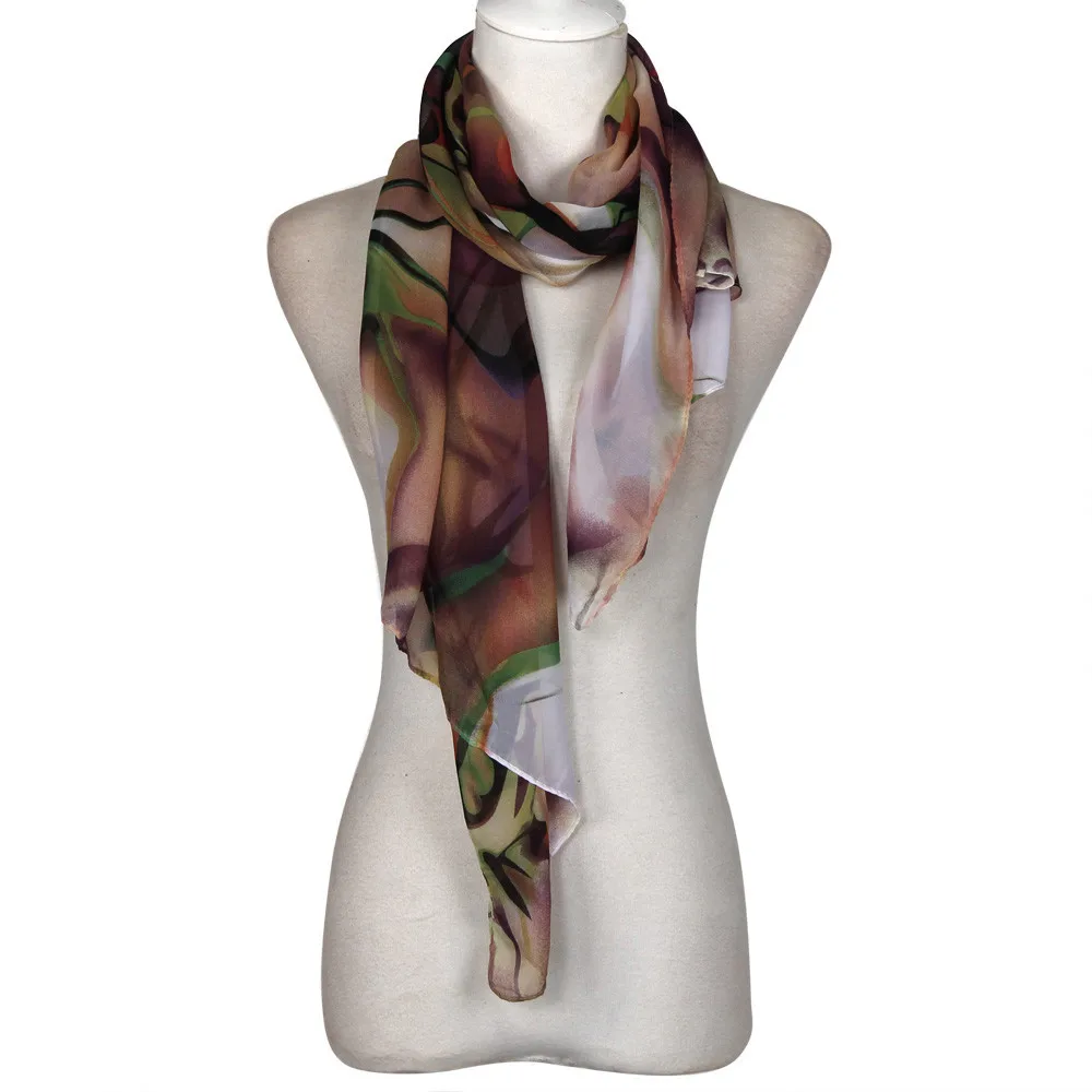 Мягкий Шифоновый Шарф, шелковые атласные тонкие шали с принтом, винтажные шали, модная женская длинная шаль, шифоновый шарф, шарфы