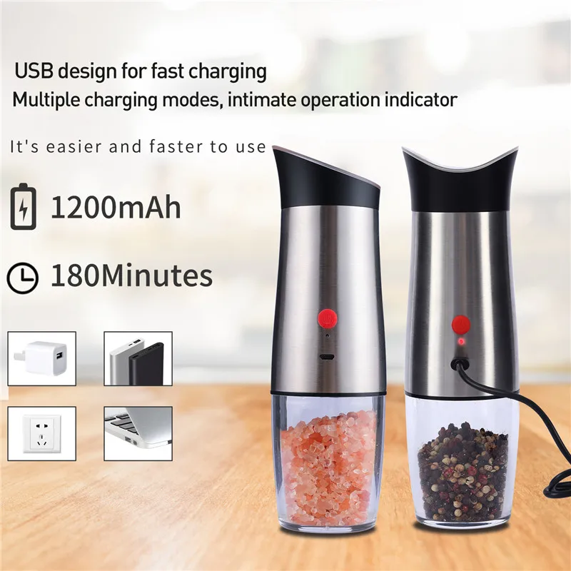 Electric Salt and Pepper Grinder USB Rechargeable Spice Mill