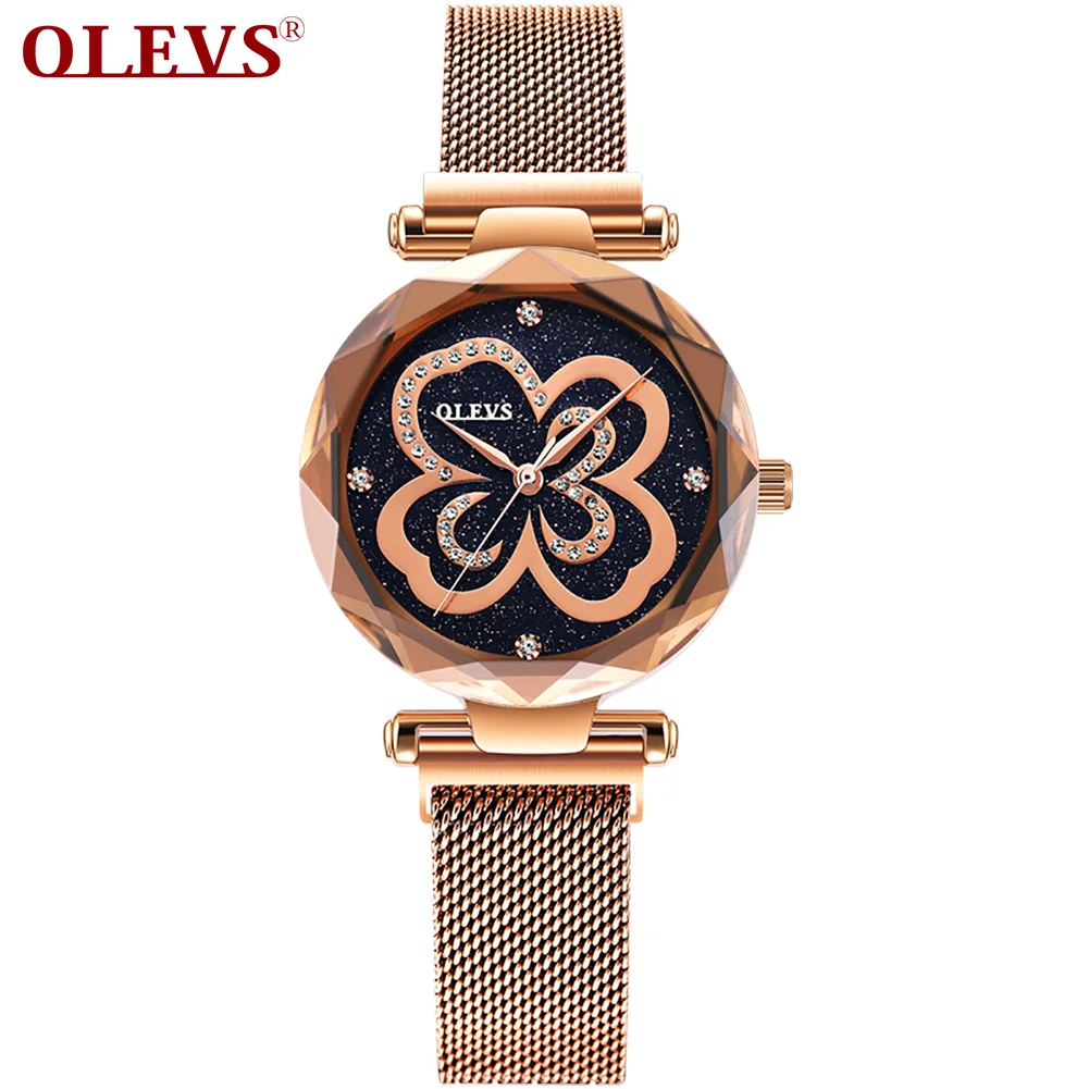 

OLEVS Women Quartz Watch Fashion Bling Casual Ladies Watch Luxury Crystal Creative Bracelet Wife gift Dress Mesh Belt feminino