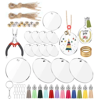 

Acrylic Transparent Circle Discs,for DIY Keychains and Discs with Hole Colorful Tassel Pendant for DIY Crafts