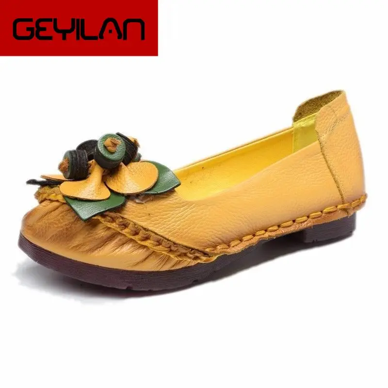 

GKTINOO Spring Summer Handmade Genuine Leather Ballet Flats Shoes For Women Super Soft Breathable Female Shoes Flat With Flowers