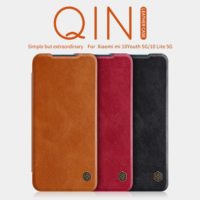 Кожаный чехол для Xiaomi Mi 10 lite 5G Nillkin винтажный Qin PU кожаный жесткий пластиковый