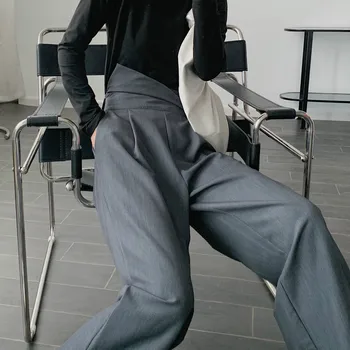 

Autumn New Fashion Casual Suit Pants Women's Wide-leg Pants High Waist Lapel Straight Pants