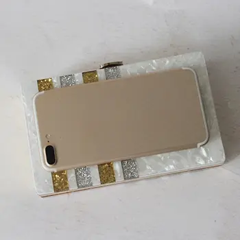 

1Pc Women Acrylic Patchwork Evening Bag Party Striped Purse Clutch Bridal Handbag For Women