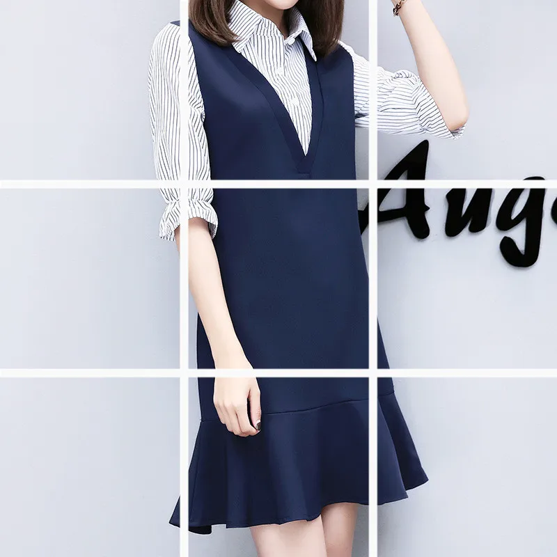 

Maternity Clothes 2019 Summer New Style Korean-style Fashion Flounced Half-sleeve Shirt A- line Skirt Fake Two-Piece Pregnant Wo